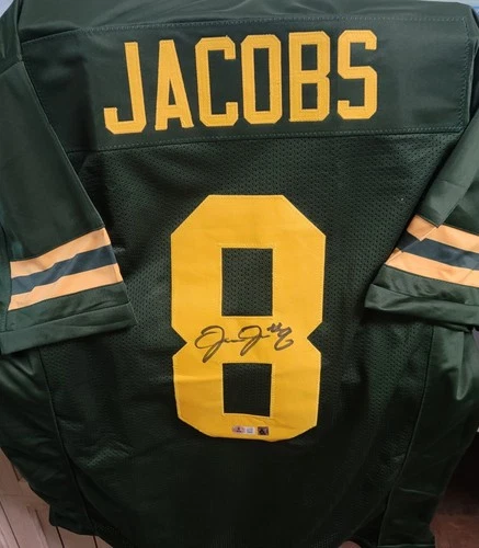 Autographed/Signed Josh Jacobs Green Bay Green Football Jersey Beckett Witnessed