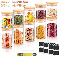 10pcs/set Kitchen Spice Jars Storage Bottle Glass Airtight Container Bamboo Lid