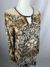 Attitudes by Renee Printed Jersey Knit Long Sleeve Keyhole Tunic - Size XS