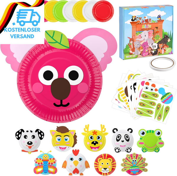 Ainiv Papier Platte Bastelset FüR Kinder, 10 StüCk Diy Tiere Basteln Kreatives T-image