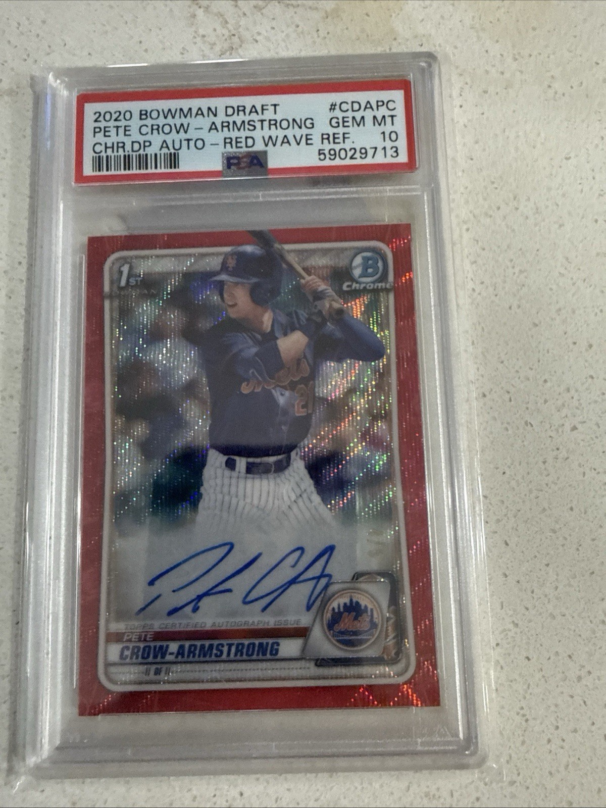 2020 Bowman Draft Chrome Pete Crow-Armstrong Red Wave Auto /5 Rookie PSA 10