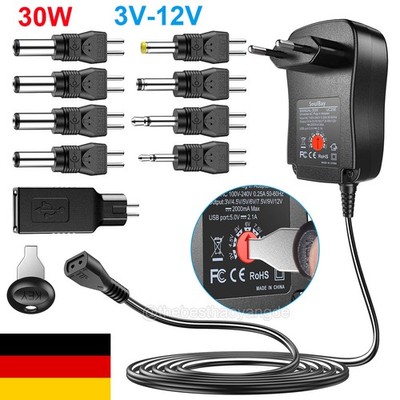 30W Universal Stecker Netzteil 2000mA 3V-12V Ladegerät mit USB Regelbar Adapter