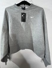 Nike Womens Sweatshirt Pullover Size Medium Gray Loose Fit Cropped Oversized NWT