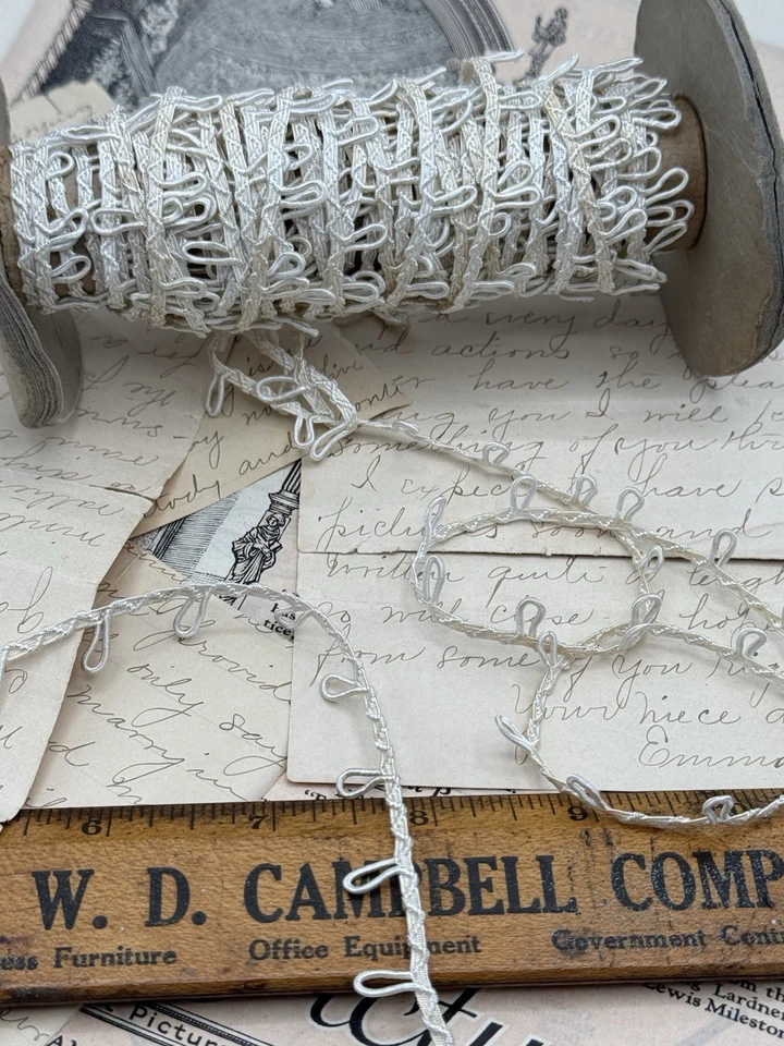 Petite Braid Trim w/ Elastic Button Loop Vintage Cream Color CIRCA 25 YARDS - Image 4 of 4