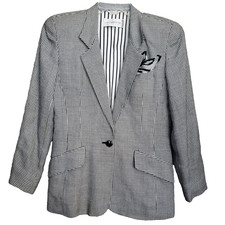 Liz Claiborne Vintage Houndstooth One-Button Blazer w/Pocket Scarf Size 8P