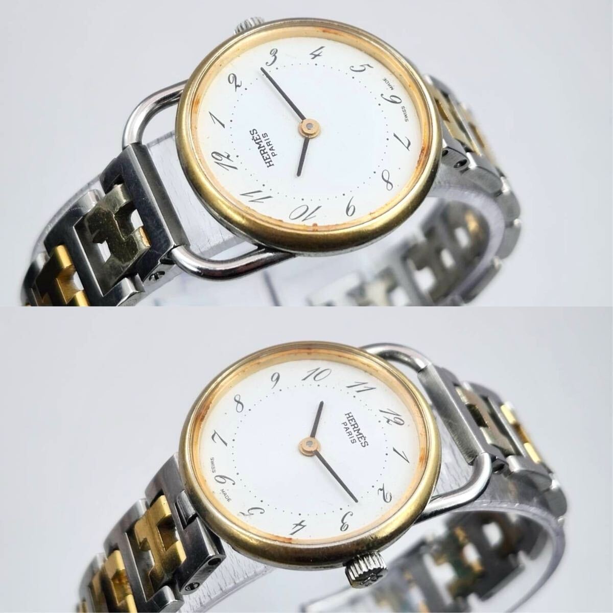 Hermes Alçore Women's Quartz Watch White Dial Steel Gold Silver Used thumbnail 4