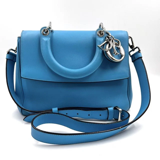 10.23 33 Dior Light Blue Leather Be Dior Flap Top Handle Bag Shoulder Bag