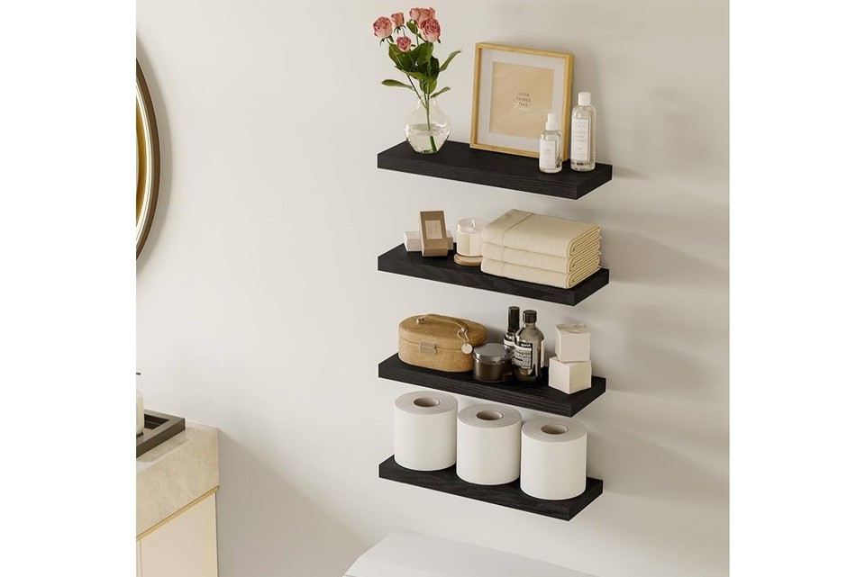 4 PACK Floating Shelves, Black Wall Shelves, Display Shelves for Wall ...