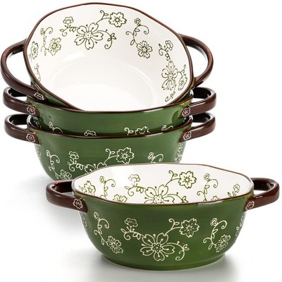 AVLA 4 Pack Ceramic Soup Bowls, 22 Ounces Porcelain Serving Bowl Set with Double