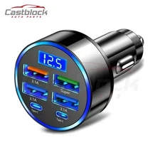 6-in-1 Multi-Port Adapter Car Charger with Display USB 3.0/3.1A Fast Charging