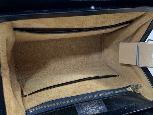 Widegate Black Leather 1960s Vintage Handbag Buff Suede Lining Mirror In Case - Picture 19 of 24