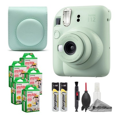 Fujifilm Instax Mini 12 Camera (Mint Green) w/ Case, 100 Film & Cleaning Kit