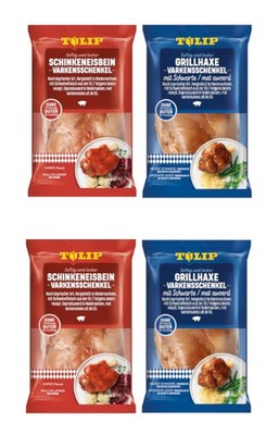 TULIP 4x 600 g Bundle Schinken-Eisbein Grillhaxe Gegart Vakuumverpackt Gepökelt