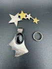 Vintage Sterling Silver Lot 925 Mexico Modernist Onyx Pendant Brooch Ring