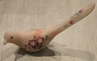 FENTON BURMESE GLASS BIRD OF HAPPINESS LONG TAIL FIGURINE ROSES HAND PAINTED