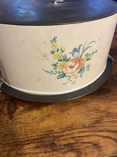 Vintage 1950s Decoware Cake Holder Metal Lidded Cake Carrier Rose Flower - Picture 10 of 14