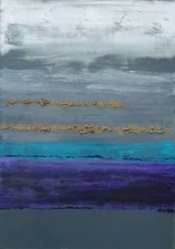 100x70x4cm Oil Painting Original on Canvas Abstract with Gold Spatulated Grey Blue