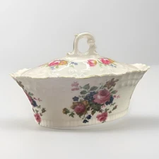 Georgian Bone China Lidded Dish Made in England Floral Trinket Box