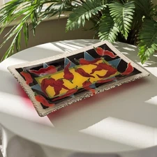 VTG Peggy Karr Fused Glass Rectangle Dish Tray Chili Peppers Signed USA 9.5"