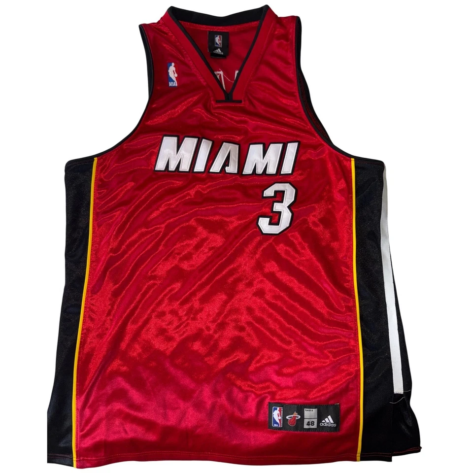 Adidas Dwyane Wade No. Camiseta cosida roja 3 Miami Heat NBA Authentics talla 48 Foto 2 de 4