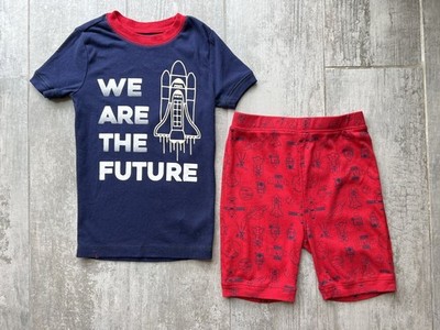 GAP KIDS 2 Piece PJs Glow in Dark Pajama Set Boys Spaceship Space FUTURE 8/9 EUC