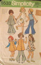 SIMPLICITY 5533 GIRLS SZ 2- 3 DRESS JUMPER PANTS SHORTS SEWING PATTERN  1973 CUT