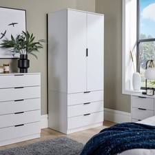 Wardrobe 2 Door 3 Drawers White Bedroom Home Furniture Clothing Seconds