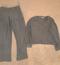 M&S  womens Grey Loungewear Set XL Co Ord Lounge Set super soft straight leg.
