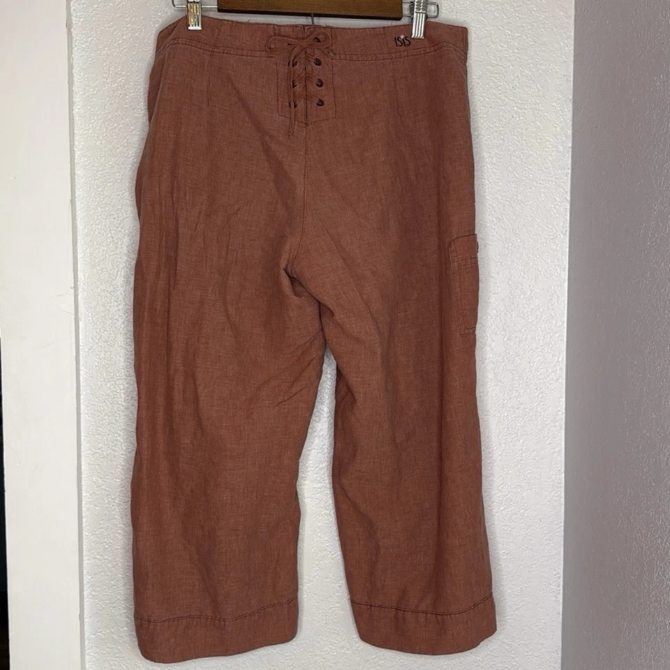Isis Sailor Pants Size 8 Rust Hemp Blend Wide Leg Crop Boho Coastal Travel - Image 2 of 4