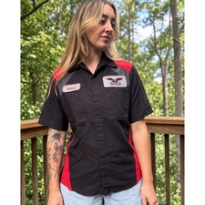 Red Kap Black  Red Mechanic Work Shirt Medium Hawk Rods Auto Refinishing