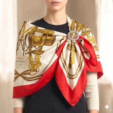 Hermes Carre 90 BRIDES de GALA Ceremony Bridle Large Scarf Red Authentic