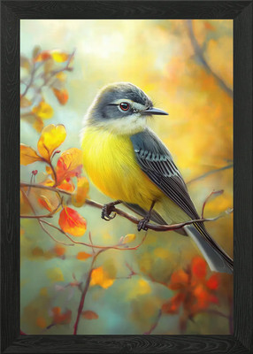 Gelber Königsvogel auf Ast gerahmtes Wandbild Poster Leinwanddruck Bild