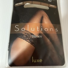 New Vntg Hanes Solutions Luxe Silky Lace Thigh Highs LARGE Black To 5'11" 205