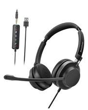 USB Headset with Microphone for PC, Wired Computer Headset with Dual Ear Black
