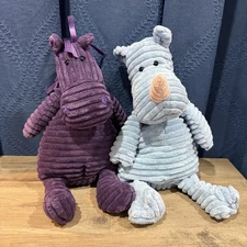 2 Jellycat Cordy Roy Plush Stuffed Purple Ribbon Horse & Blue Rhino 12" seated