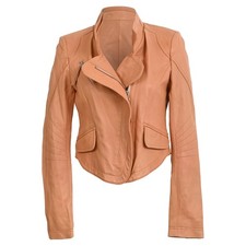 Alexander Mcqueen Zip-Up Biker Jacket In Brown Leather Women Ochre Size 36