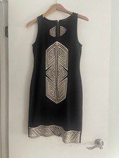 THML Anthropologie Black Embroidered Geometric Shift Dress Medium