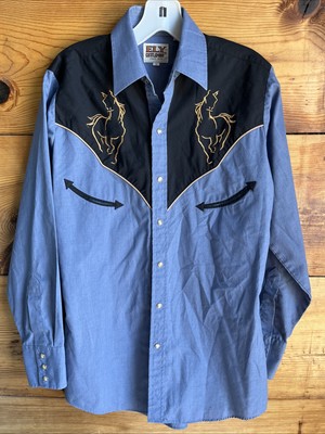 Vintage Ely Cattleman Men s S Embroidered Horse Pearl Snap EUC {yy}