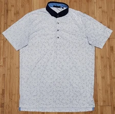 Greyson Mens Medium Swarm White Blue Short Sleeve Performance Golf Preppy Polo