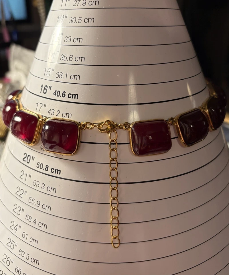 KJL Kenneth Jay Lane Rubí Rojo Jalea Cabujón Bisel Dorado Eslabón Collar 17” a 20” Foto 4 de 4