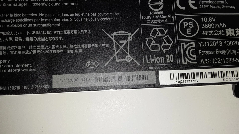 Genuine Toshiba Satellite P55W-C 15.6" Battery 10.8V 45Wh 3860mAh PA5208U-1BRS - Image 3 of 4