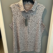 NEW Pins and Aces Golf Womens Sleeveless Polo Shirt Top Gray Blue AOP Size 3X