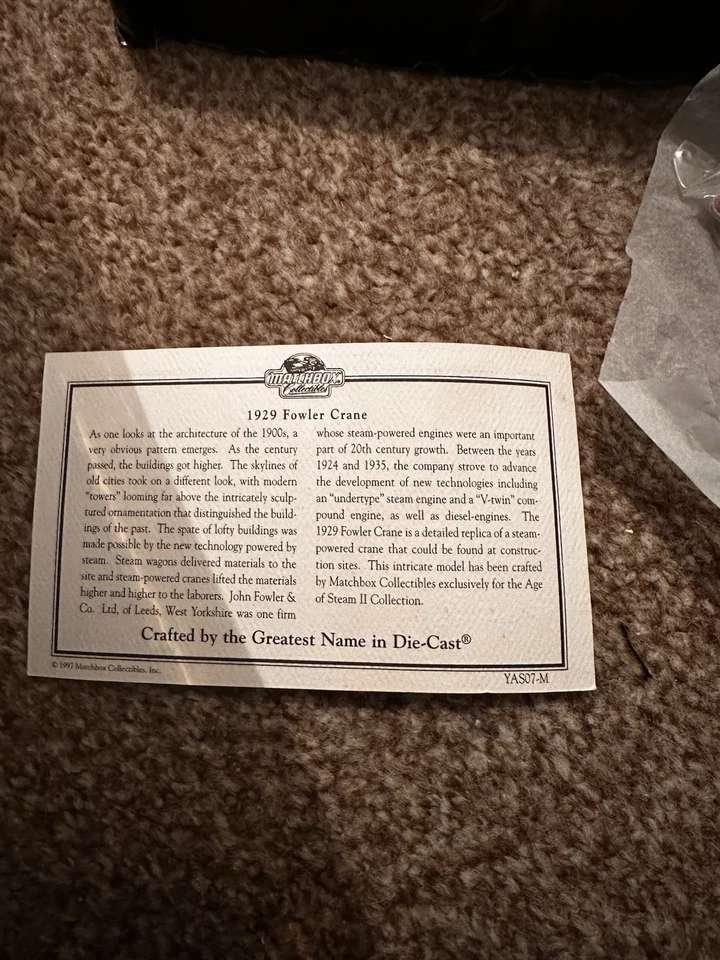 1929 FOWLER CRANE Matchbox Die Cast Coleccionables Modelos de antaño YAS07-M Foto 4 de 4