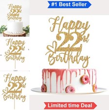 Gold Glitter Happy Birthday Cake Topper Funny 22nd Party Decorations 7 Inch