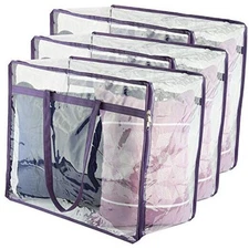 Clear Vinyl Zippered Storage Bags (3-Pack) 40L Sturdy Storage Bags for