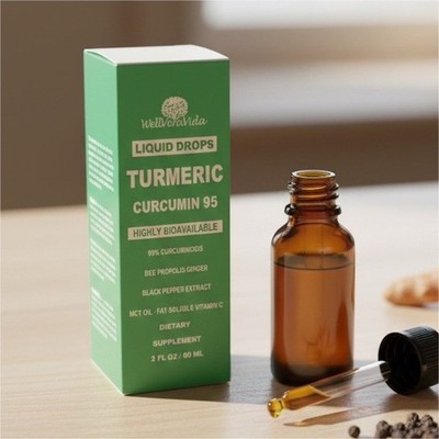 Wellcrafvida Turmeric Curcumin 95 Liquid Drops with Ginger & Vitamin C, 2 fl oz