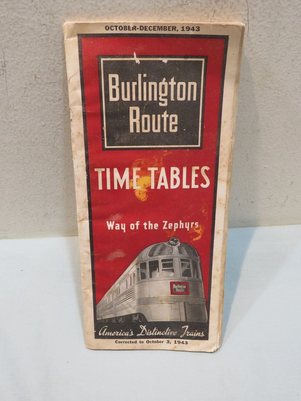 Vintage 1943 October-December Burlington Route Train Timetables