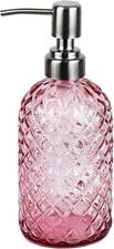 Glass Hand & Dish Soap Dispenser with Stainless Steel Pump (Pink)