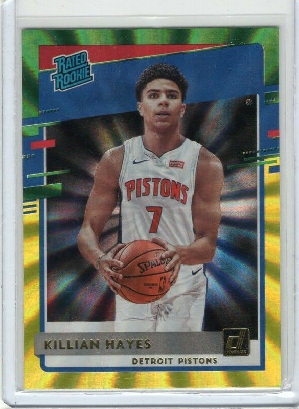 Killian Hayes 2020-21 Donruss Rated Rookie Green Yellow Laser RC #204 Pistons