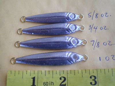 40 PCS. SALTWATER ANCHOVY FISH JIG LURE, 5/8, 3/4, 7/8, 1 OZ. 10 EACH UNPAINTED